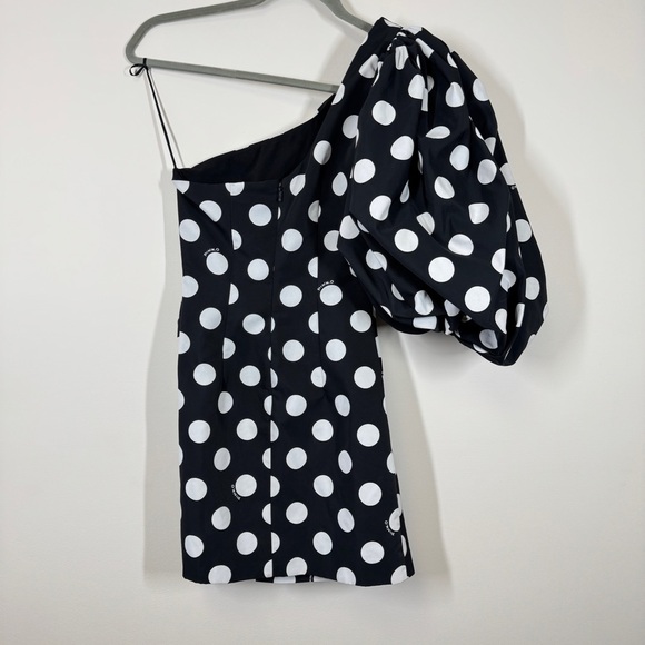 Pinko Classic Pin Up One Shoulder Black White Polka-dots Mini Dress Size 1 - Picture 4 of 14